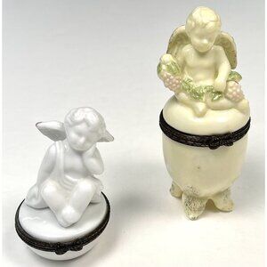 VTG Lot 2 Midwest of Cannon Falls Ceramic Angel Cherub TRINKET BOXES White Ivory
